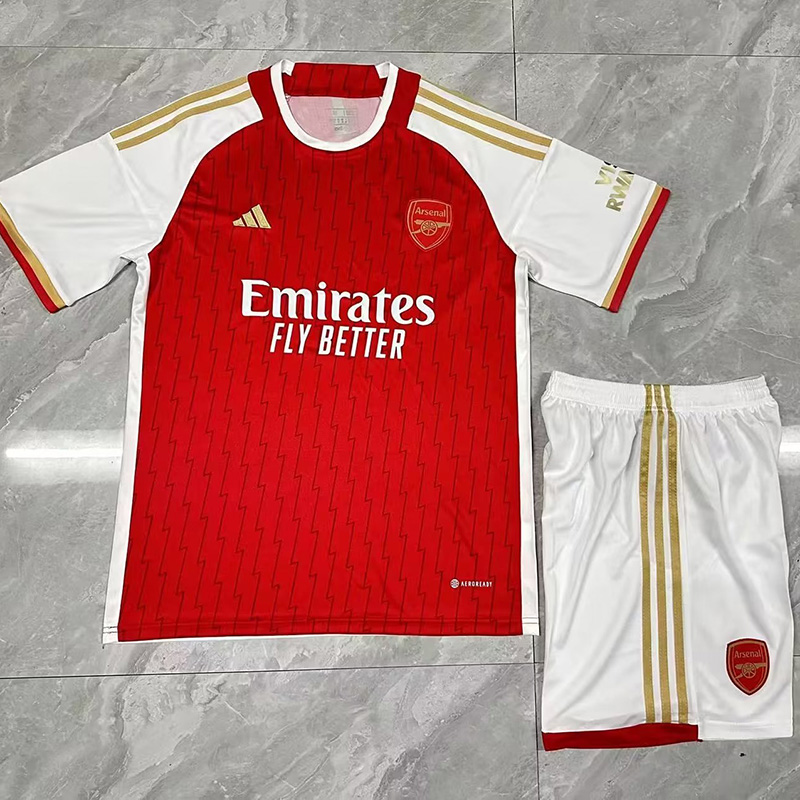 Men's 2023-2024 Club Adidas Arsenal home blank Soccer Jersey with shorts